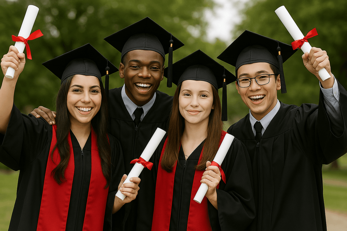 Newly graduated students celebrating together