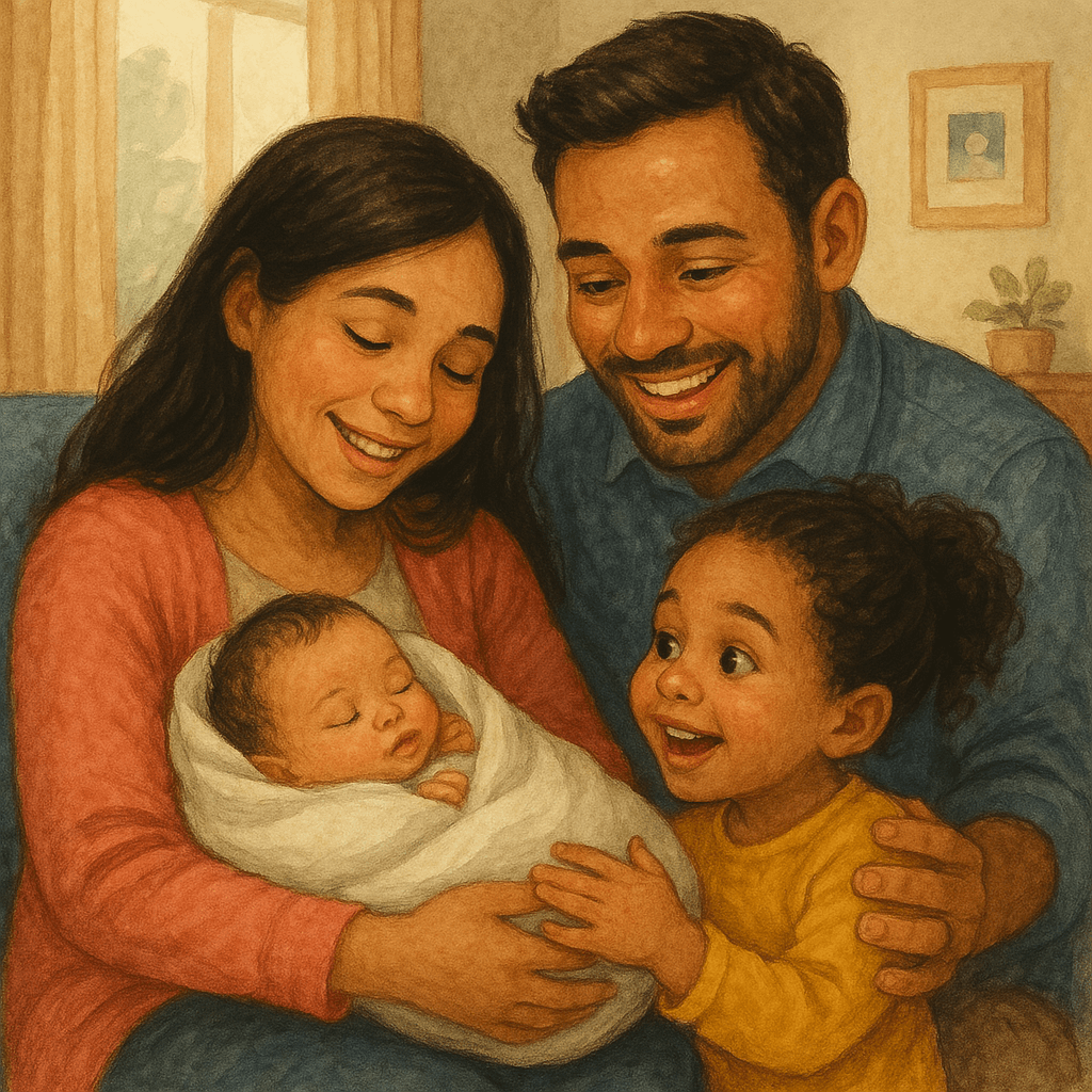 Family with newborn baby