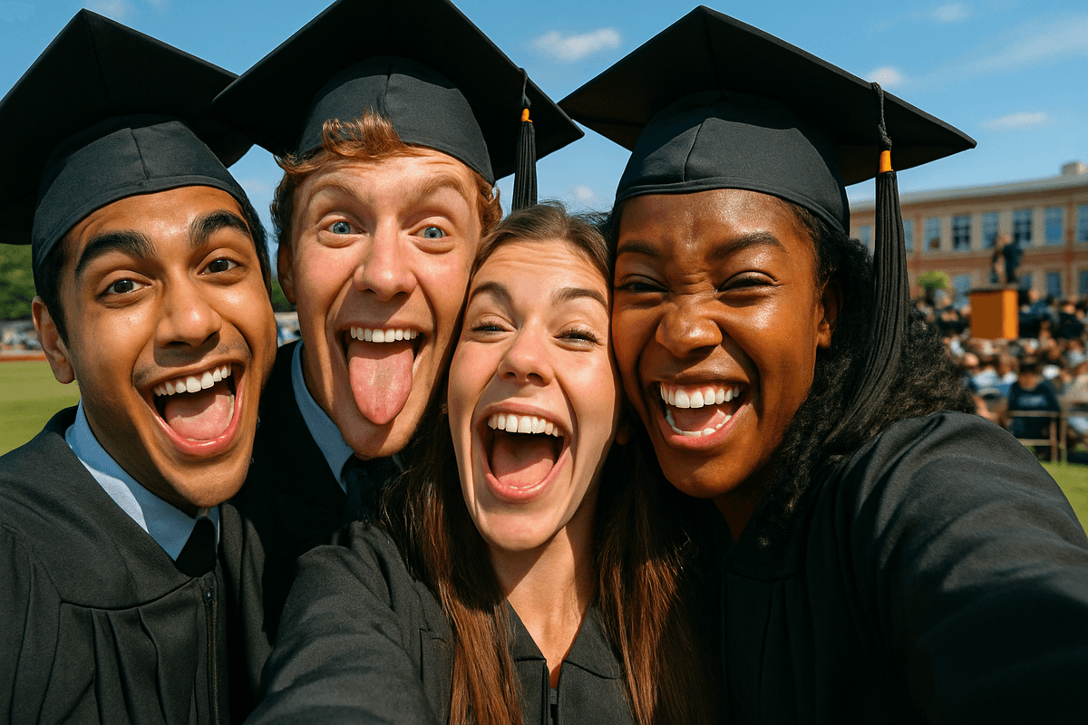 Funny graduation photo with playful pose